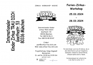 Anmelde-Flyer zum Zirkus-Workshop in den Osterferien 2024 Aussenseite