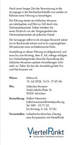 Flyer zum Besuch der Synagoge in der Reichenbachstraße Rückseite